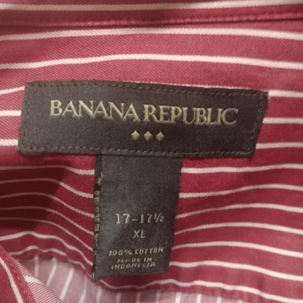 Banana Republic Mens Button‎ Up Shirt Size XL Maroon/White Stripe Cotton EUC